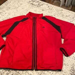 Adidas Red And Navy Jacket Windbreaker Size XL 3 stripes front and center GUC